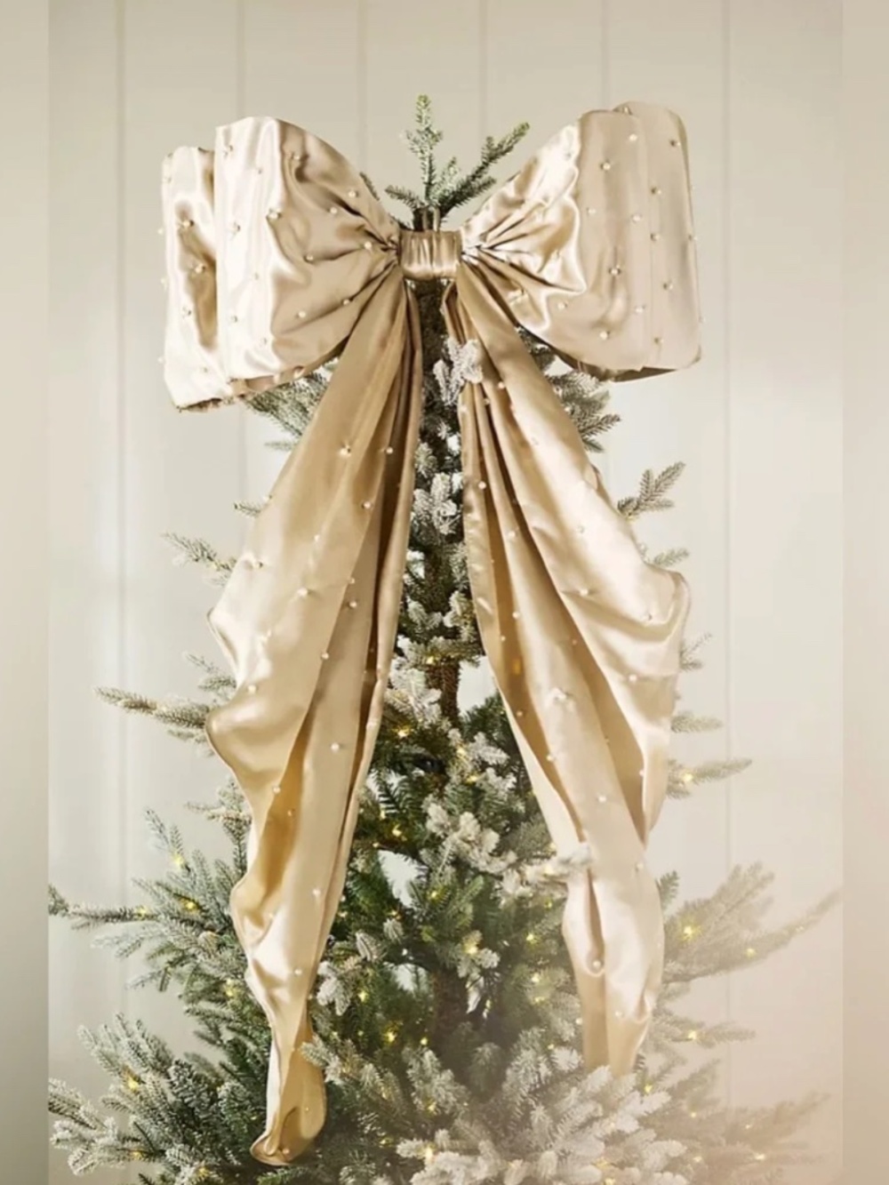 Anthropologie Pearled Satin Bow Tree Topper (IVORY) / NWT